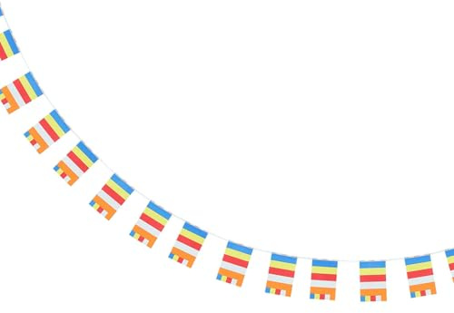 Uonlytech Bandiera Buddista da Appendere a Cinque Colori in Poliestere, Stendardo Tibetano per Decorazioni Interne ed Esterne, Bandiere di Preghiera Buddiste per Templi e Cortili, 1 Pezzo