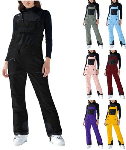 Generisch Pantalon de ski pour femme - Imperméable - Doublure thermique - Bretelles avec salopette réglable - Coupe-vent - Pantalon de snowboard - Mode d'hiver - Pantalon softshell léger - Combinaison