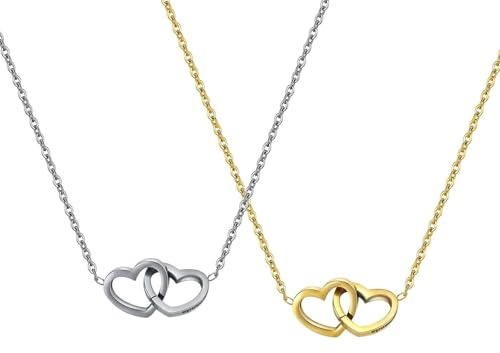 Generisch Personalisierte Halskette mit Gravur | Verbundene Herzkette | Geschenk Pärchen Freundin | Geschenk Mama | Gold, Silber, Roségold | Edelstahl Wasserfest | Made in Germany