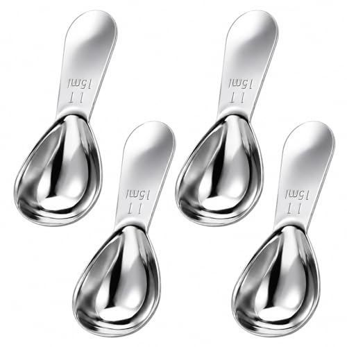 SULIKJHUI 4 Pcs Tablespoon Coffee Scoop, 15ml Stainless Steel Coffee Scoop | Tablespoon Measuring Spoons with Short Handle for Coffees, Tea, Sugar, Flour (Silver, 3.78 x 1.65 In)