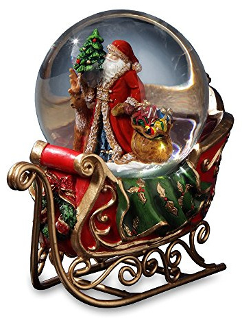Santa with Reindeer and Sleigh Water Globe San Francisco Music Box Company
