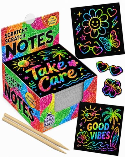 PURPLE LADYBUG Scratch Art Notes for Kids and Teens - 150 Sheets - Kids Arts and Crafts, Birthday Present for Girls and Boys, Creative Girls Stationery (Rainbow Holographic)
