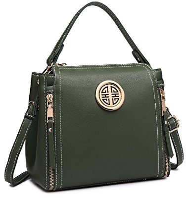 Miss Lulu Handtasche Damen Schultertasche Henkeltasche Pu Leder Elegant Umhängetasche Mittlere Top Griff Tasche (Grün)