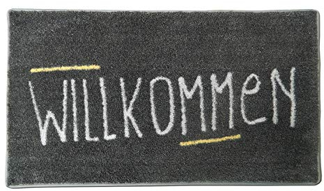 Mat-Master Mikrofaser-Fußmatte 40x70cm / rutschfeste Türmatte mit extra starker Nässe,-Schmutzfunktion/für Haustüre (dunkelgrau - Willkommen)