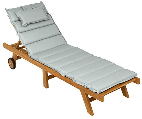 Nexos Trading DIVERO Sonnenliege Holzliege Gartenliege klappbar Teakholz behandelt inkl. Räder Auflage Farbe wählbar (Grau)