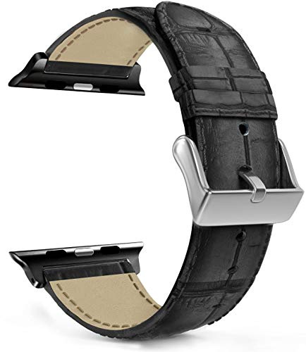 MaKTech Lederriemen Krokodilmusterband Kompatibel mit Apple Watch Serie 11/10/9/8/7,Ultra 3/2/1,SE 3/2/1 [2025] (46mm/45mm/44mm/49mm,A-Schwarz)