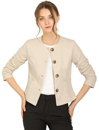 Allegra K Women's Vintage Crop Jackets Casual Elegant Lightweight Button Short Coat Jacket Beige M