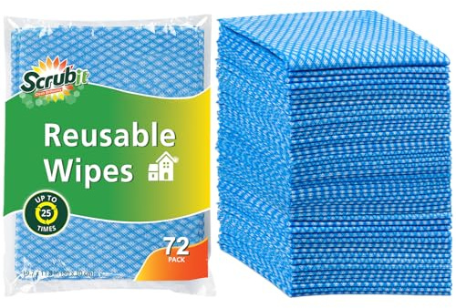 SCRUBIT Reusable Cleaning Wipes, Handy Wipes for Kitchen and Office - Dish Cloths for Washing Dishes - Multi Purpose Disposable Cleaning Towels (12 x 20 in) 72 Pack (Blue)