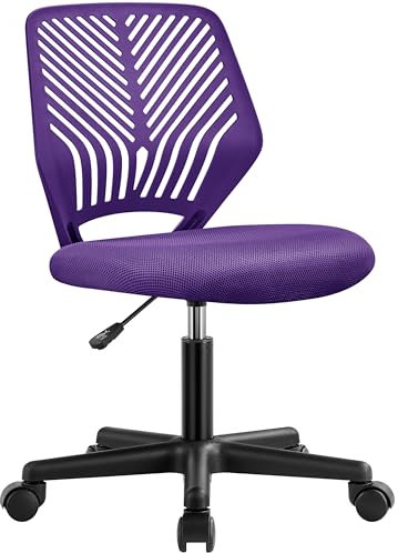 Yaheetech Schreibtischstuhl Drehstuhl Bürostuhl mit Rücklehne ohne Armlehnen Arbeitsstuhl höhenverstellbar für s Büro oder Home-Office 50 x 55 x 79-92 cm Lila