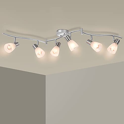 HiBay Ceiling Track Lighting 6-Light, Adjustable Modern LED Spot Light Fixtures with Glass Shade, Directional Spotlight for Kitchen Living Room Bedroom Hallway, Incl. 6X 4W E12 Bulbs