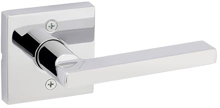 Kwikset Halifax Dummy Door Handle, Single Sided Lever for Closets, French Double Doors, and Pantry, Polished Chrome Non-Turning Reversible Interior Push/Pull Lever, Square Rose