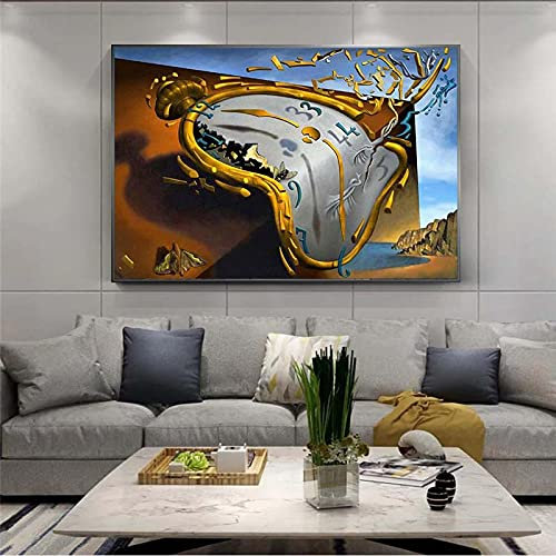 XIANGPEIFBH Die Beständigkeit der Erinnerung Leinwand Gemälde von Salvador Dali Berühmte Wandkunst Poster Druckt Wandbilder für Wohnkultur 50 x 90 cm (20''x35'') Innenrahmen