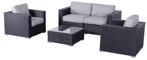 Living Source International 5-Piece Wicker Sofa Seating Group w/Cushion in Gray