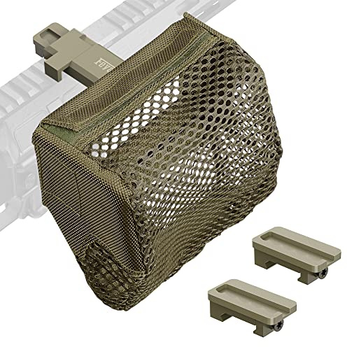 Feyachi Heat Resistant Brass Catcher for AR Thickened Nylon Cartridge Casing Shell Catcher Net with Quick Release Zipper, 2 Picatinny Rail Mounts - Holds 100+ Casings (Khaki)