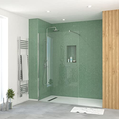 MARWELL WALK IN Duschwand 120 x 195 cm - Duschabtrennung mit barrierefreien Einstieg - 5mm starkes Einscheibensicherheitsglas - inklusive Halterungsstange - Glasdusche aus transparentem Glas