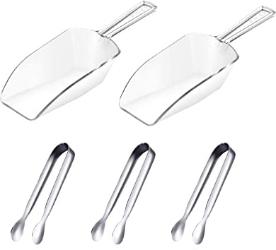 3Pcs Ice Tongs and 2Pcs Plastic Measuring Scoops, Serving Tongs Food Scoops Set for Ice Coffee Bucket Bar Kitchen Wedding Birthday Party