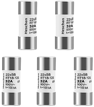 Heschen Eslabón fusible de tubo cerámico cilíndrico, RT18-125(RO17), 22 * 58mm, 32A 500VAC, Tipo gG, 5 Unidades