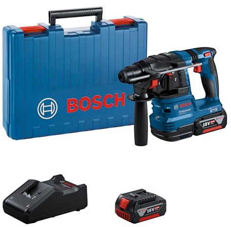 Bosch Professional 18V System Cordless Rotary Hammer GBH 18V-22 (with SDS Plus, Ideal for Drilling 6 mm to 10 mm Holes, incl. 2X 4.0Ah Batteries, Charger GAL 18V-40, Carrying Case)
