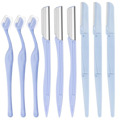 Leikedun 9Pcs Face Razor for Women, Dermaplaning Blades Set | Eyebrow shaper & facial hair trimmer with cover, peach fuzz remover, exfoliating skin tool, travel-friendly face shaver
