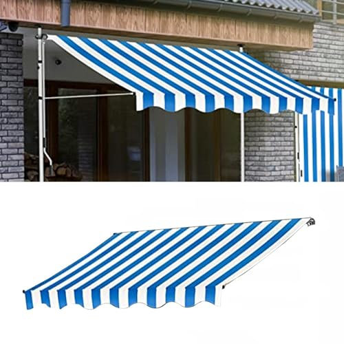 Ersatzstoff für Einziehbare Klemmmarkise, Einziehbare Terrassen Klemm Markise, Rahmenlos, mit PU-Beschichtetem Polyestergewebe(Color:Blue,Size:118 * 63/300 * 160cm)