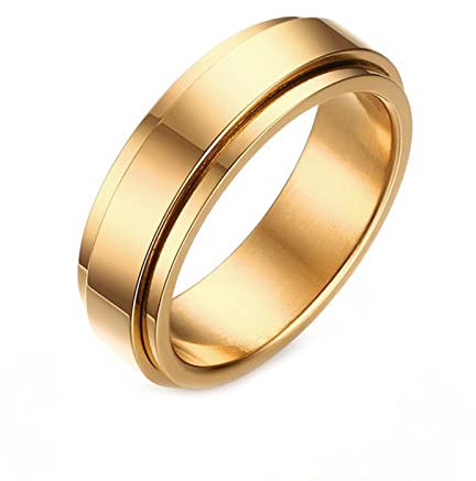 Calefee Antistressringe Edelstahl, Drehringe für Damen Goldener Drehring Breit 6mm größe 65 (20.7) Trauringe Damen