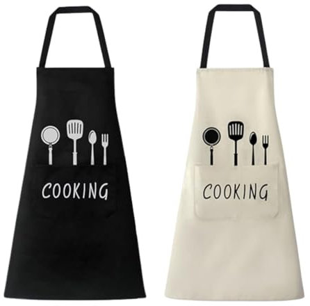 Rmerasor Schürze,2 Stück Kochschürze Hochwertige Schürze für Damen und Herren, Küchenschürze in Schwarz und Weiß, Wasserabweisende Latzschürze, Perfekt zum Kochen und für die Gastronomie