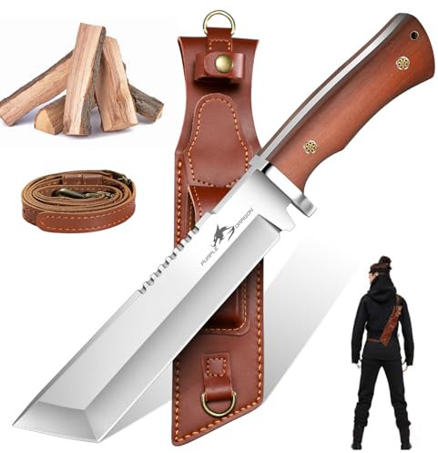 Purple Dragon Großes Messer zum Holzhacken, Machete Scharf Echt mit 7mm Klingenrücken, Tanto Messers mit Scheide, Outdoor Messers aus Hochkohlenstoffstahl gefertigt, Geschenke für Männer