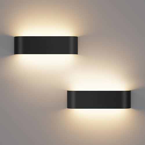 OOWOLF Applique murale intérieure -Pack de 2 pièces 16W 30CM Lampe Murale, avec Température de Couleur Réglable 3000K/4500K/6000K Moderne Aluminium Décorer appliques pour Chambre/Salon/Salle à Manger