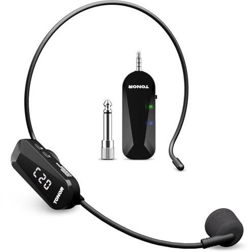 TONOR Micro sans Fil, Microphone sans Fil Casque UHF avec 20 Canaux, Micro Rechargeable avec Transmission de 20m, pour Amplificateur de Voix,Fitness,Enseignement,Visites Guidées,PA Système