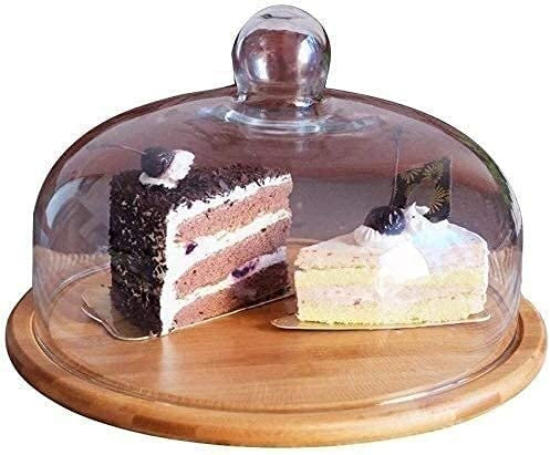 XAoSCd Kuchenhalter Geschirr Steakteller Bankett Gebäcktablett Holz Dessert Brotteller Glas Sandwichdeckel,29 * 29 * 18CM