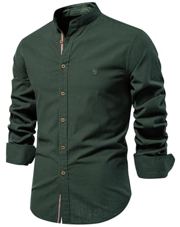 Btmpmcs Herren Hemd Regular Fit Leinenhemd Langarm Stehkragen Leinenshirt Freizeithemden Businesshemden Baumwolle Klassisch Hemden Unifarben Button Down Hemd Casual Herrenhemden Frühling Sommer