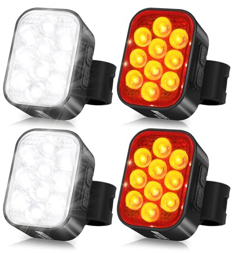 BUCKLOS Bike Lights Front and Back for Night Riding, 10 LED Ultra Bright 8+9 Modes USB Rechargeable Bicycle Headlight and Tail, IPX6 Waterproof 1100mAh Bikes Light Set, 35 Hrs Long Battery Powered