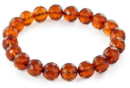 Amber by Mazukna Natural Cognac Baltic Amber Bracelet for Women and Men – Stretch Wristband with Faceted Beads, Lightweight Unisex Jewelry Gift for Daily and Casual Wear (Cognac)