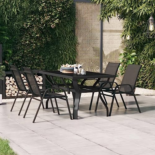 Myheimly Gartentisch Schwarz 140x70x70 cm Stahl und Glas