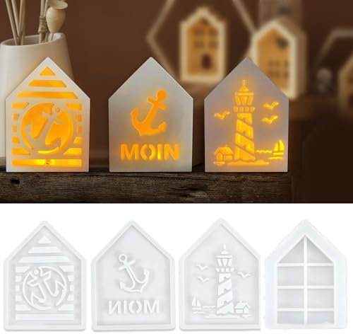 4 Stück Silikonformen Gießformen Sommer Haus Giessformen Silikon Kerzenformen DIY Silikonform Leuchtturm Für Handwerk, Kerzenherstellung, Dekoration
