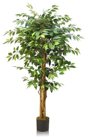 GOVIRAYE Ficus Vert Artificiel 180cm - Plante d'Intérieur/Extérieur pour Balcon ou Terrasse, Faux Arbre Feuillage Dense
