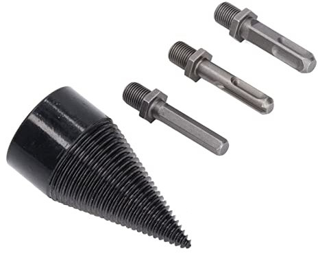 Carbon Steel Wood Splitter Bit, Electric Firewood Log Splitter Drill Efficient Wood Splitting Tool Set with 3pcs Shanks, Ti Coating, for Large Project Log Splitting (50mm)