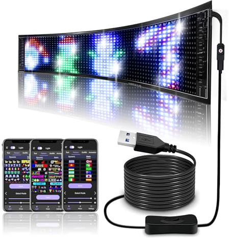 Spolehli LED Anzeigetafel Programmierbares Led Laufschrift Scrollender, USB 5 V App-Steuerung Anpassbares Textmuster, Animation, Graffiti, Superhelle Werbeschilder für Car Store Hotel (47.5x12cm)