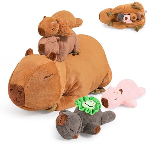 shownicer Peluche Capybara, 5 pezzi, peluche Kawaii Capybara, cuscino in peluche, regalo per adulti, bambini, 3 anni (famiglia Capybara)