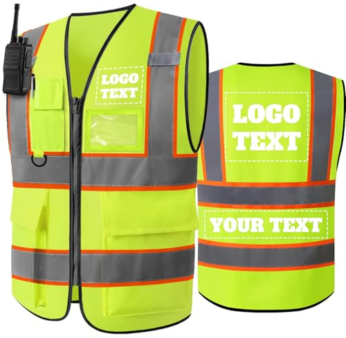 Personalised Hi Vis Vest, Customize Safety High Visibility Vests, Resistant Safety Reflective Vest, Big Pockets For Mens Womens Workwear Sizes (Yellow, 3XL)