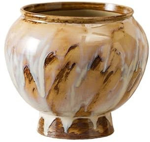 Maceta alta de cerámica con esmalte de flujo chino retro, maceta de cerámica de estilo vintage para decoración del hogar, sala de estar, plantas verdes de interior, maceta de color naranja