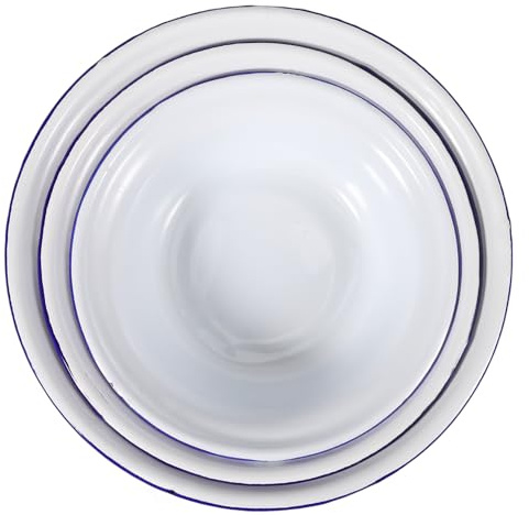 BESTYASH Emailleschale Set 3 Stück 14/16/18 cm Emailleware Im Retro-Stil Suppenschüsseln Für Obst Salat Und Küchenaufbewahrung Vintage Schüsseln Für Den Haushalt