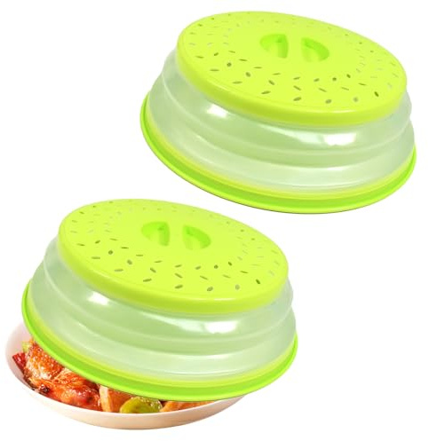 Cylogia Lot de 2 couvercles pliables pour micro-ondes avec poignée antidérapante - Panier à passoire multifonction pour fruits et légumes - 3 en 1 - Couvercles ronds en silicone (vert)