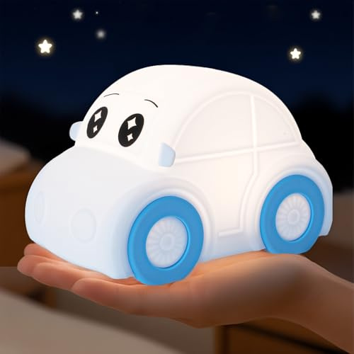 GAGBC Night Light for Kids, Blue Car Shaped Silicone Squishy Night Lamp,1800mAh Rechargeable, 30/60 Timer, Auto Memory Brightness, Tap Control & RGB Freeze, Nursery Toddler Baby (Blue)