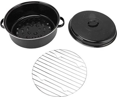 WPKD BLUEIY Padella per arrosto, finitura a LED nera, antiaderente, per barbecue, con coperchio, 28 cm, per patate dolci e castagne arrostite, copertura in ferro, padelle da forno