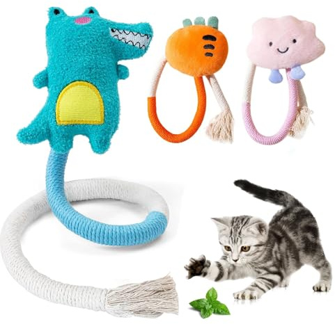ZHITENG 3 Pezzi Giochi Interattivi per Gatti, Gioco per Gatto, Giocattolo da Masticare per Gatti, Gioco Gatto per Pulire, Giocattolo di Gatta Corda da Mordere, per Giocare, Mordere, Masticare