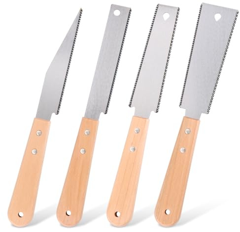 Tahbarshi 4 Pcs Japanese Pull Saw Small Hand Saws Flush Cut Saw Double Edge Saws Woodworking Tools with Fine Tooth Wooden Handle for DIY, Furniture Making & Carpentry (Silver)