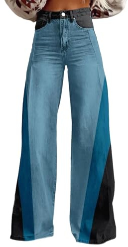 Bunt Jeans Damen High Waist Weite Hose Schlaghose 70er Jahre Schlagjeans Blumenmuster Bootcut Cordhose Karierte Vintage Streetwear Baggy Stretch Denim Pants Freizeit Retro Jeanshose Lang Freizeithose