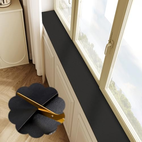 Almohadilla de ventana cortable de 20 a 98 pulgadas de largo, tablero de cubierta de alféizar de ventana negro/blanco/gris, protector curvado para gatos/perros/plantas/floral (negro, 150 x 30 cm)