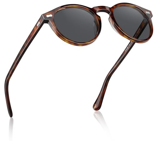 CARFIA Polarisierte Sonnenbrille Herren Runde Fahrenbrille mit Lederetui | Schöne Männer Brille mit angenehmer Abdunkelung, Leicht, Tägliche UV Schutz, Für Autofahren, Angeln, Wandern